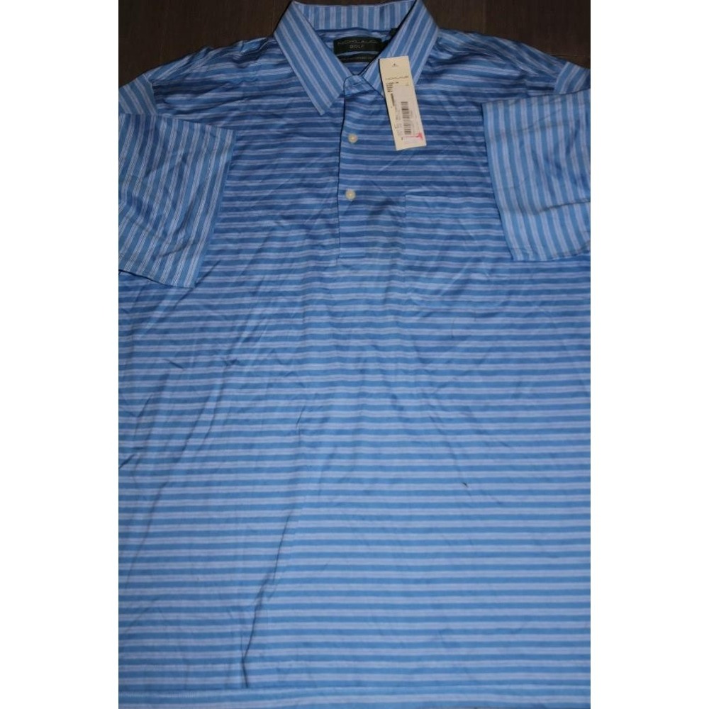 Nicklaus Golf Mens Large Blue Striped Double Mercerized Cotton Polo Shirt N14307